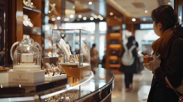 Elegance of a luxury boutique or designer store, with upscale decor and exclusive merchandise on display, background image, generative AI