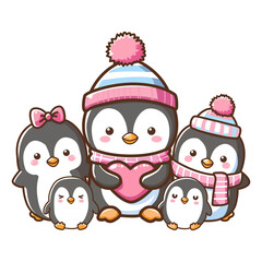 Winter Owls and Birds Festive Illustration with Christmas Penguin and Snowman in Cartoon Style