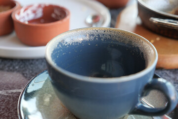 top view of empty coffee cup on table ,