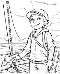 child drawing on the board, Fishing Coloring Page Illustrations & Vectors