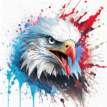 Illustration of an eagle on a white background. Ink splashes on the image.