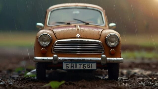 old car on the road. seamless looping 4k animation video background 