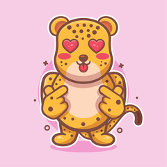 kawaii cheetah animal character mascot with love sign hand gesture isolated cartoon