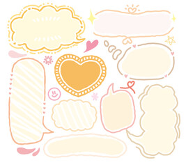 Colorful cute out line Speech bubble, speech balloon, Doodle Hand drawn vector collection. Blank chat balloons in various shapes. Comic cloud box, empty dialog balloon, conversation memo message set.
