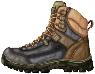 Detailed vector of a sturdy hiking boot.