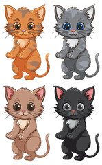 Four cute vector kittens with different fur colors