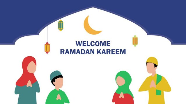Happy muslim family celebrating eid mubarak cartoon animation
