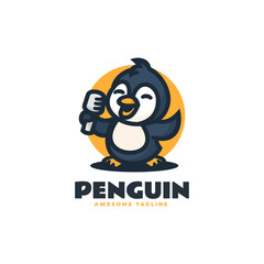 Vector Logo Illustration Penguin Mascot Cartoon Style.