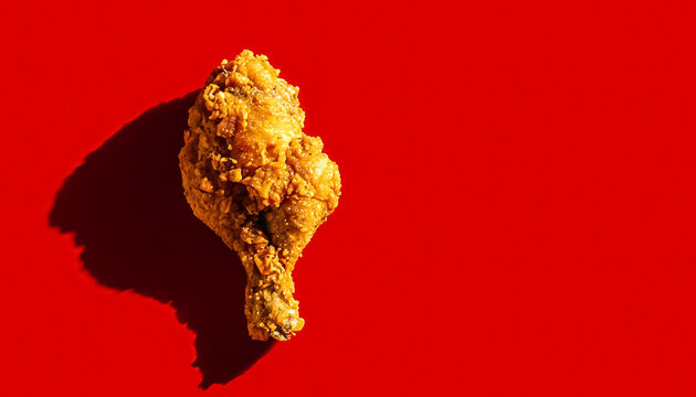 Fried chicken. tasty fried chicken on red background, copy space, fast food, unhealthy food