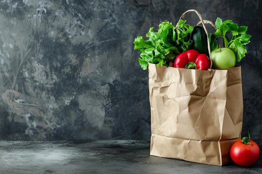 Sustainable shopping concept with a paper bag filled with healthy Organic food Symbolizing environmentally conscious consumer choices and a commitment to a healthier lifestyle