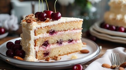 Cherry Almond Amaretto Cake Slice , Birthday Cake, Sweet item, Anniversarry Cake, Food Photography