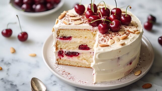 Cherry Almond Amaretto Cake , Birthday Cake, Sweet item, Anniversarry Cake, Food Photography