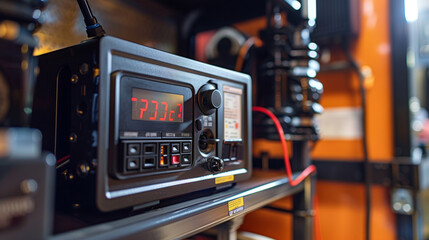 In this specific view the power output meter is emphasized displaying a high number indicating the potency of the generator. - obrazy, fototapety, plakaty