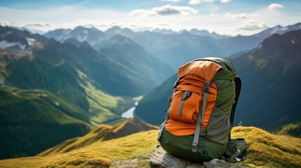 Hiker backpack in the mountains