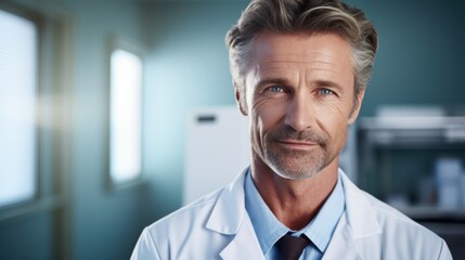 Handsome doctor looking at the camera. Scientist face portrait