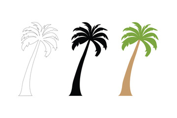 Obraz premium Palm tree outline black vector isolated on white background. Coconut tree icon.