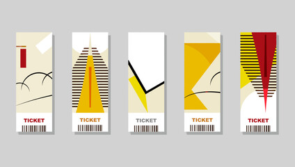 Modernism pattern tickets. Vector cover graphic. Abstract minimal flat colorful shapes. Retro banner or poster. Geometric pattern backgrounds set. Greeting and invitation design.