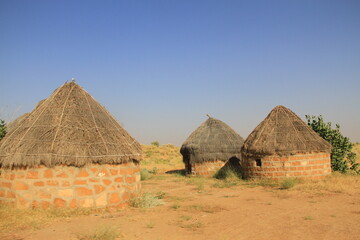 Traditional Village Mud and Brick Huts in Thar Desert India