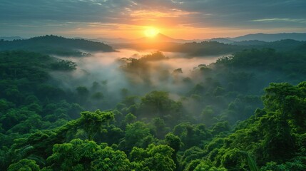 Tropical jungle landscape with Amazon jungle river. Created with Generative AI.