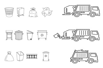 trash can icon and recycle icons set, trash bin, vector illustration
