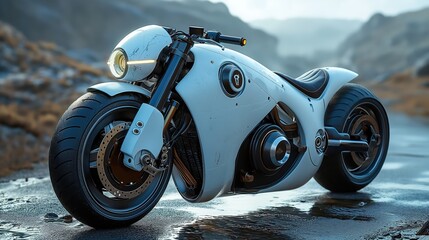 Futuristic sports motorcycle. electric motorcycle concept. Created with Generative AI.