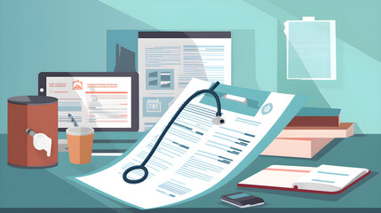 Professional Desk Scene Displaying GP Medical Certificates and Other Related Elements