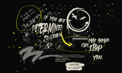 Urban typography hipster street art graffiti slogan, text splash t shirt print patterns, t-shirt graphics patterns with lettering neon color splashes © Sukman