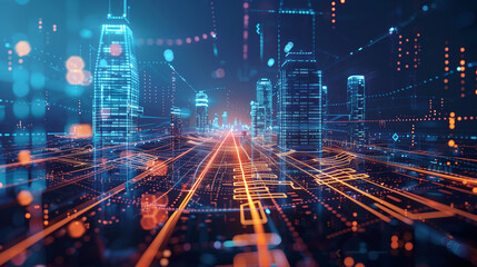 Smart city with technology network connecting. Internet of things and social media connection. Technology 5G and digital data connection. Future background concept. 3d rendering