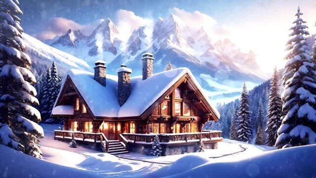 Beautiful chalet in the mountains in winter