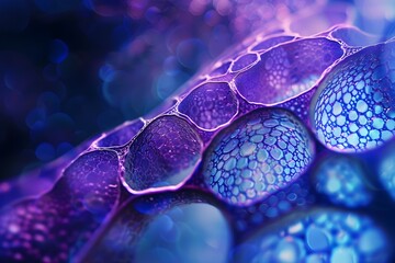 Close-up of Cells in Underwater Blue and Purple Tissue