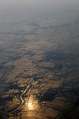 Aerial view of Rivers and ponds above island of Borneo, East Kalimantan, Indonesia.