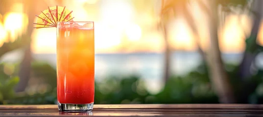 Foto op Plexiglas Refreshing bahama mama cocktail in tropical paradise with copy space © pijav4uk
