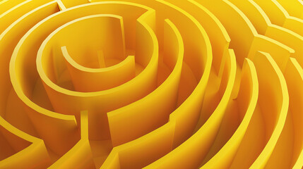 Vibrant Yellow Paper Maze: Abstract Folded Paper Artwork in 3D Rendering