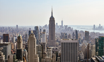 Empire State Building and New York City Skyline in color. New York, USA