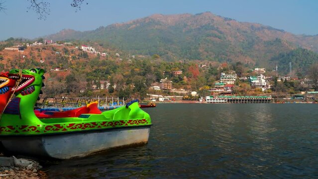 Bhimtal Lake view, Mountain view Nainital India 4K Royalty free Video