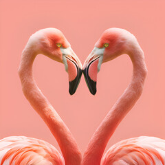 close up of flamingo forming love shape with their head