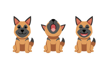 Set of vector cartoon character cute german shepherd dog for design.