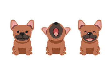 Set of vector cartoon character cute brown french bulldog for design.