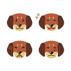 Set of cute character dachshund dog faces showing different emotions for design.