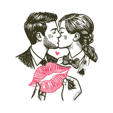  Hand-drawn International Kissing Day vector illustration.
