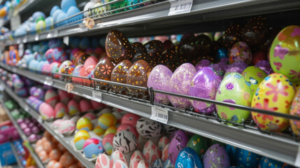 Eggs made of plastic paper mache and other materials line the shelves at craft stores waiting to be painted decorated and filled with treats for Easter egg hunts.