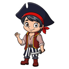 Cute pirate boy cartoon holding a sword