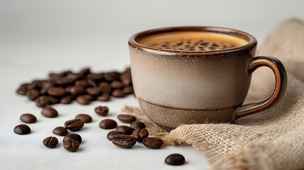 cup of coffee on studio photo on white background with copy space for text. generative AI