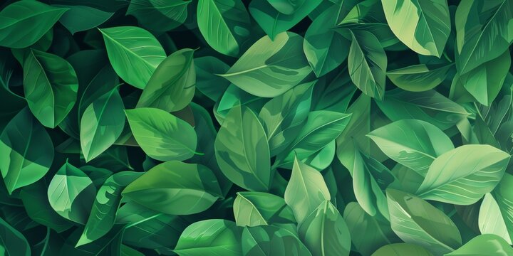Dense foliage of layered green leaves, representing a lush and thriving natural environment. © BackgroundWorld