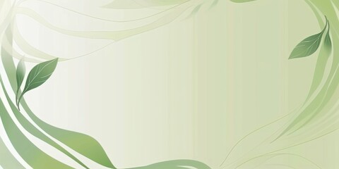 Elegant abstract design with flowing green lines and delicate leaves on a soft pastel background.