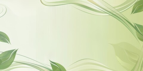 Fototapeta na wymiar Elegant abstract design with flowing green lines and delicate leaves on a soft pastel background.