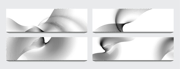 Set of an abstract vector illustration. Futuristic dotted moving wave. A futuristic ripple in motion. A pristine digital dynamic particles in flux. Visualizing vast amounts of data.