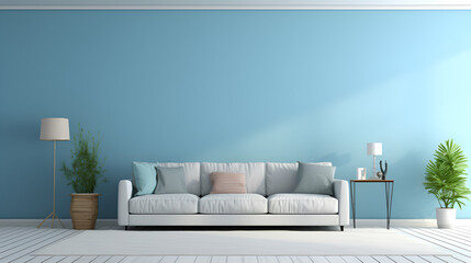 Timeless Elegance: A Dive into Modern Blue Living Room Aesthetics and Comfort background ai generated