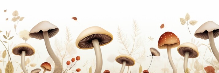 Pattern of mushrooms on white background