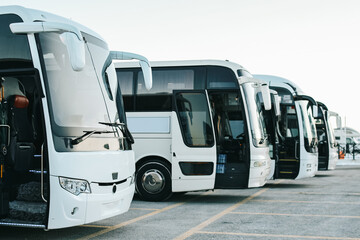 Row Of Tourist Buses at Parking Lot 